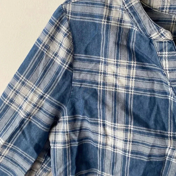 Hayes Plaid Cotton Blend Henley 3 Button Down Western Shirt Blue White Size M - Picture 10 of 10